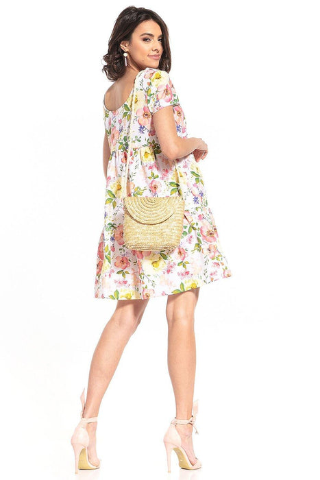 Charming Floral Boat Neck Mini Dress - 100% Cotton, Multiple Sizes Available