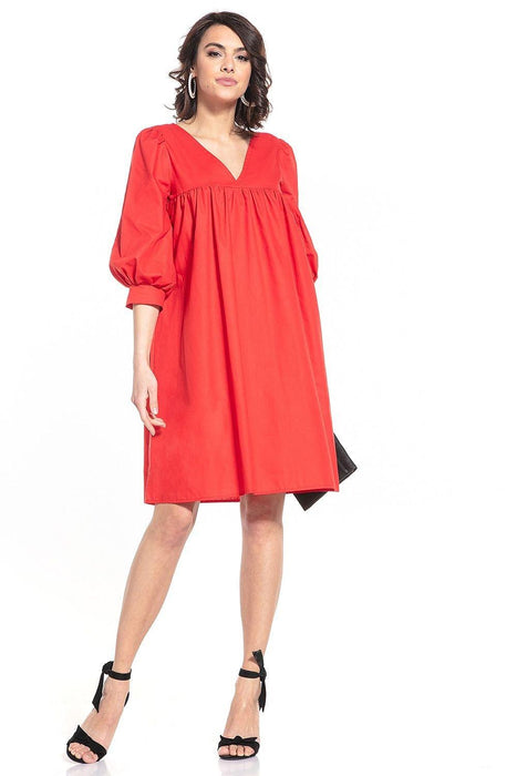 Elegant Cotton Midi Dress with Chic Buffet Sleeves