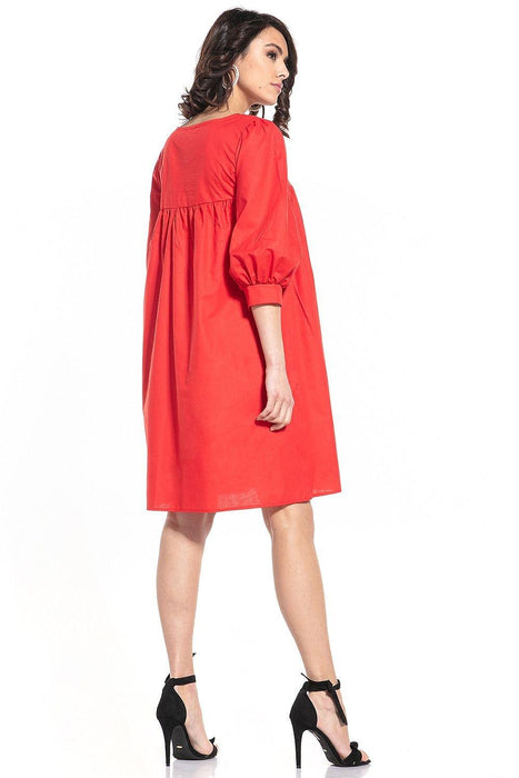 Elegant Cotton Midi Dress with Chic Buffet Sleeves