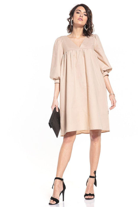 Elegant Cotton Midi Dress with Chic Buffet Sleeves