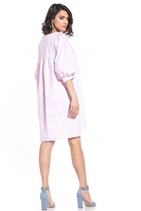 Elegant Cotton Midi Dress with Chic Buffet Sleeves