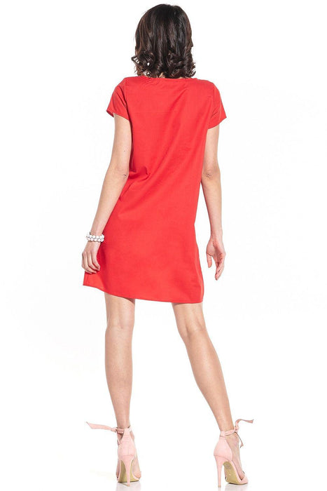 Elegant Cotton Mini Dress with Boat Neck and Trendy Details