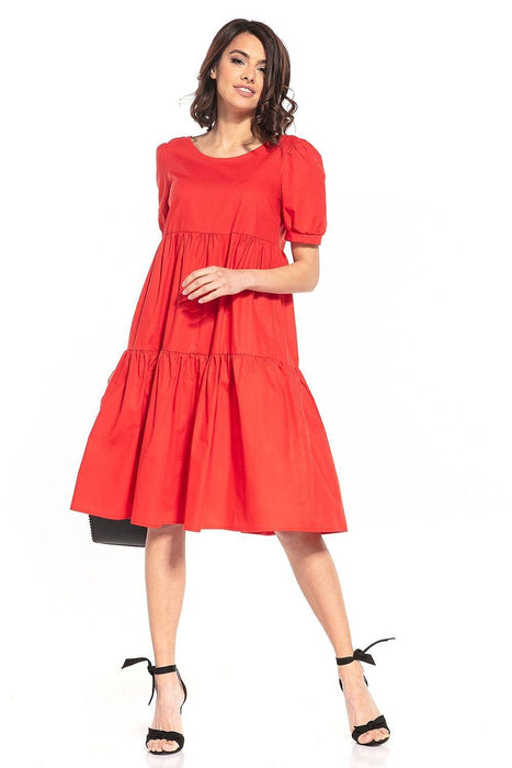 Elegant Boatneck Cotton Midi Dress