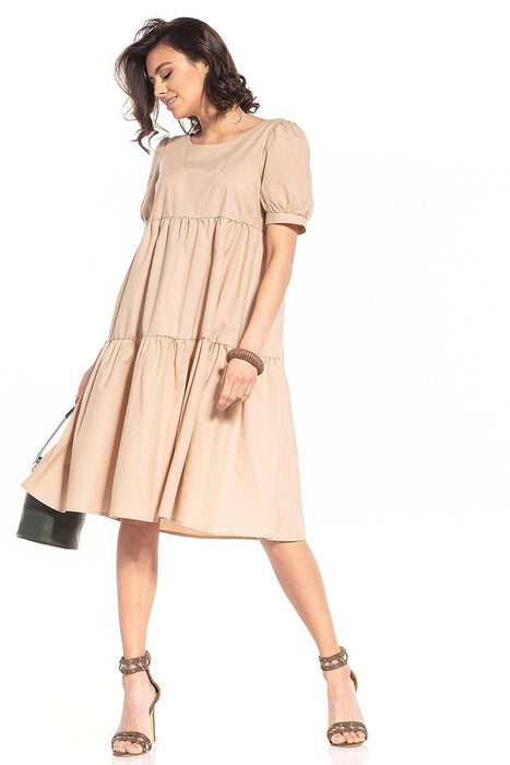 Elegant Boatneck Cotton Midi Dress