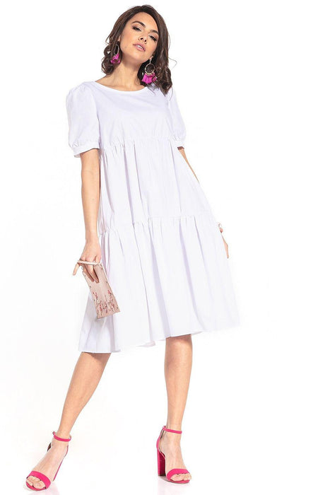 Elegant Boatneck Cotton Midi Dress