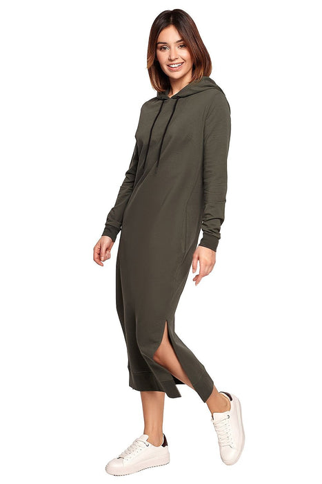 Stylish Knit Hooded Dress with Drawstring