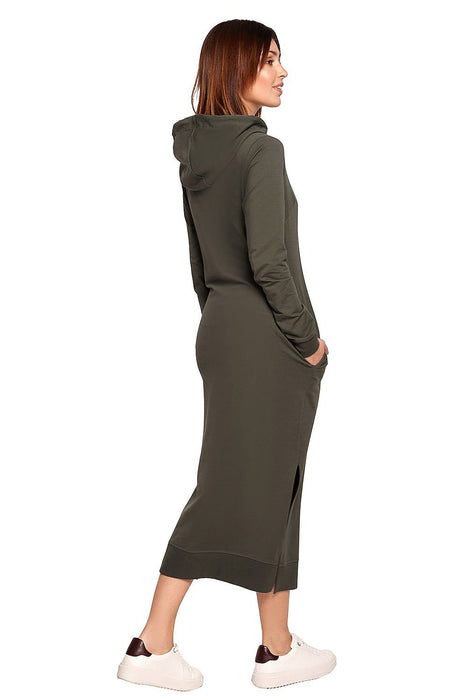 Stylish Knit Hooded Dress with Drawstring