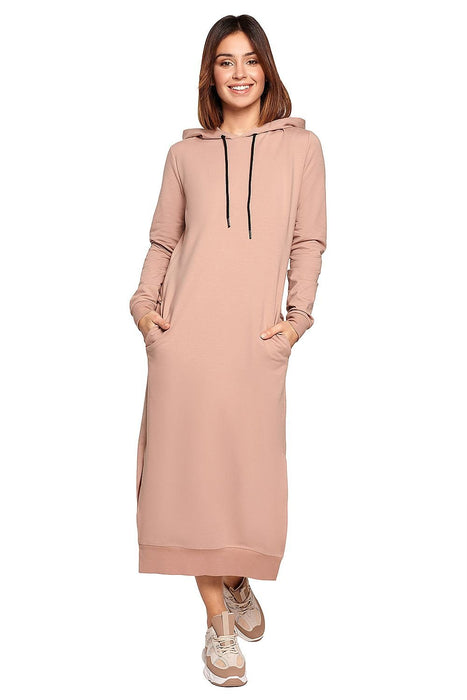 Stylish Knit Hooded Dress with Drawstring