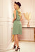 Chic Beige and Green Leaf Print Belted Trapeze Dress by Numoco