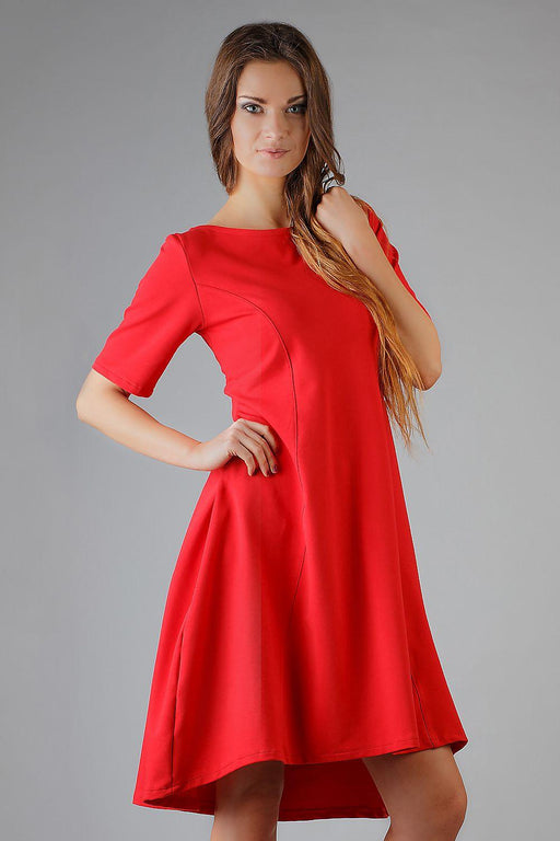 Elegant Flared Daydress with Boat Neck and French Cut Accents - Tessita Style 37916