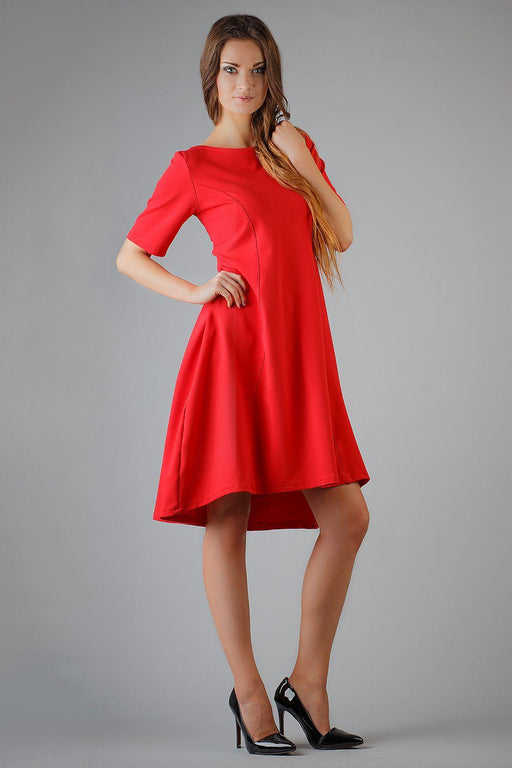 Chic Flared Daydress with Boat Neck and French Cut Details - Tessita Style 37916