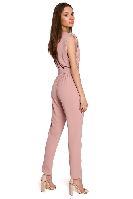 Glamorous Belted Jumpsuit with Structured Shoulders