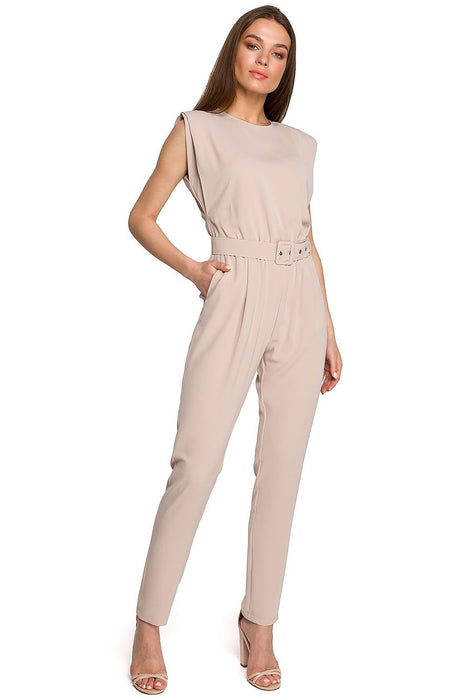 Glamorous Belted Jumpsuit with Structured Shoulders