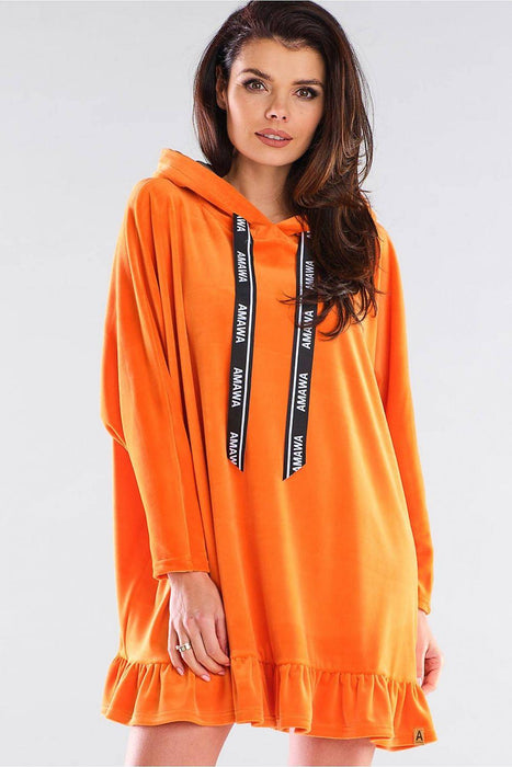 Trendy Frill-Trimmed Oversized Hoodie Dress