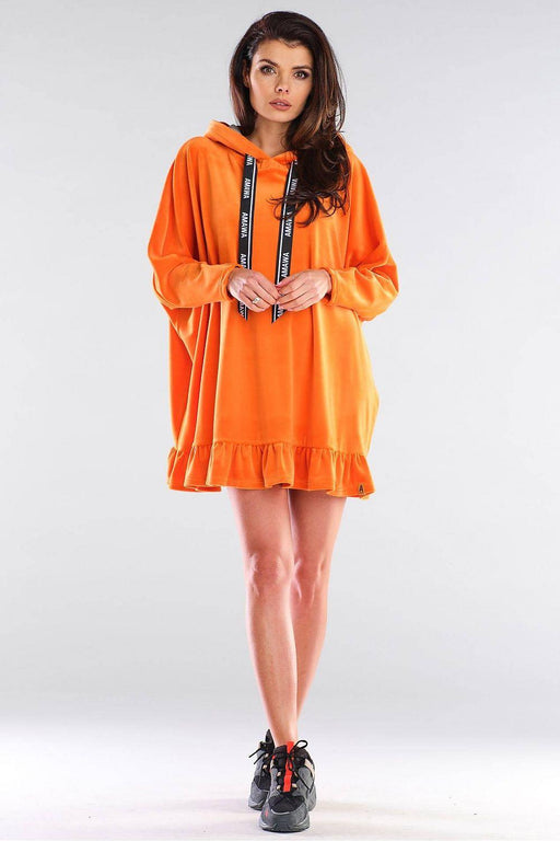 Trendy Frill-Trimmed Oversized Hoodie Dress