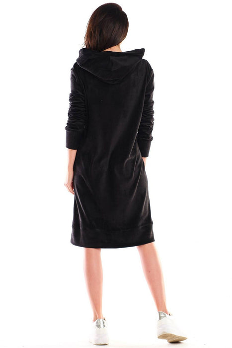 Elegant Velour Midi Dress with Handy Front Pocket