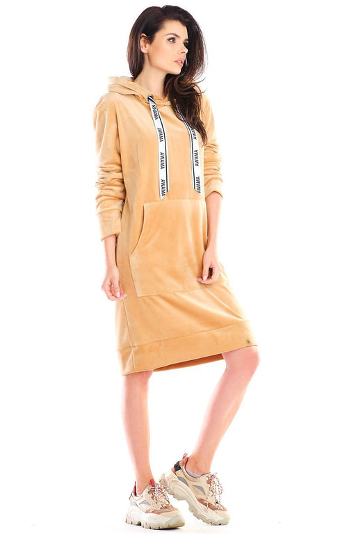 Chic Velour Utility Midi Dress with Pocket