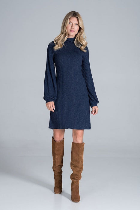 Chic Ribbed Turtleneck Midi Dress