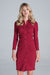 Elegant Pleated Ribbed Knit Midi Dress with Collar and Long Sleeves