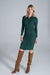 Elegant Pleated Ribbed Knit Midi Dress with Collar and Long Sleeves