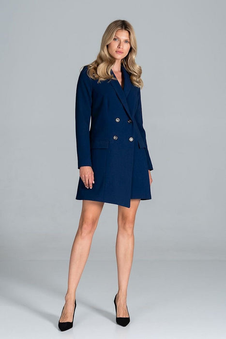 Sophisticated Long-Sleeve Jacket Dress with Practical Pockets