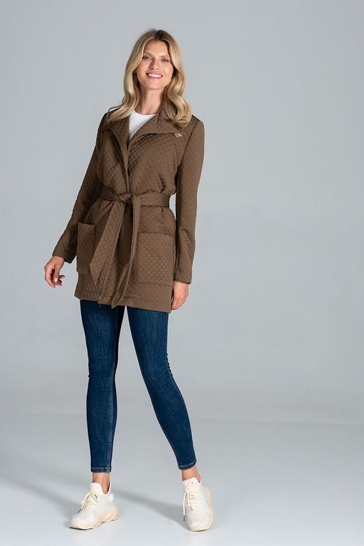 Chic Quilted Jacket with Adjustable Belt and Generous Front Pockets