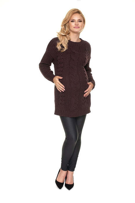 Stylish Maternity Knit Sweater - Beautifully Braided Front & Sophisticated Stand-Up Collar