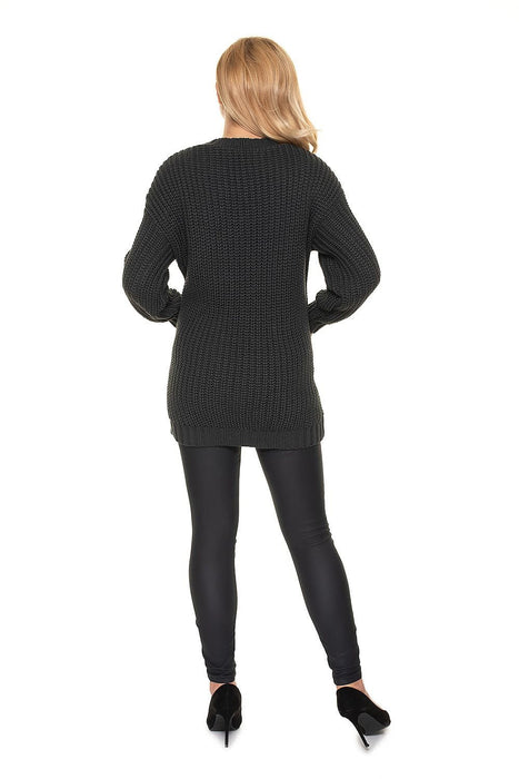 Stylish Maternity Knit Sweater - Beautifully Braided Front & Sophisticated Stand-Up Collar