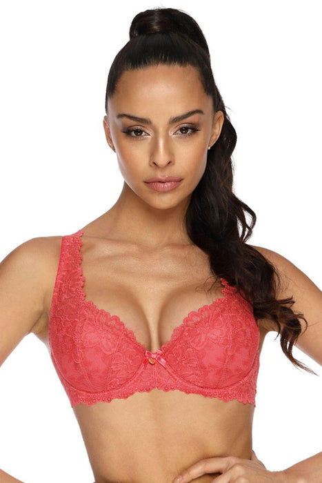 Elegant Floral Lace Padded Bra with Adjustable Straps and Sheer Mesh Back