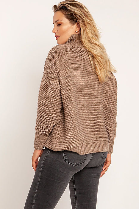 Elegant Ribbed Turtleneck Sweater with Trendy Half-Zip Detail