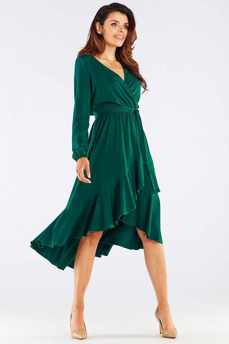 Elegant Ruffled Viscose Evening Gown with Stylish Details