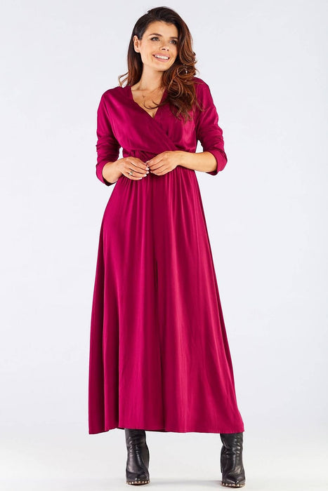 Elegant Long-Sleeve Maxi Dress with Zip Closure