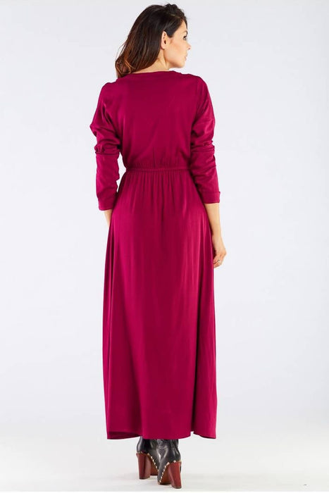 Elegant Long-Sleeve Maxi Dress with Zip Closure