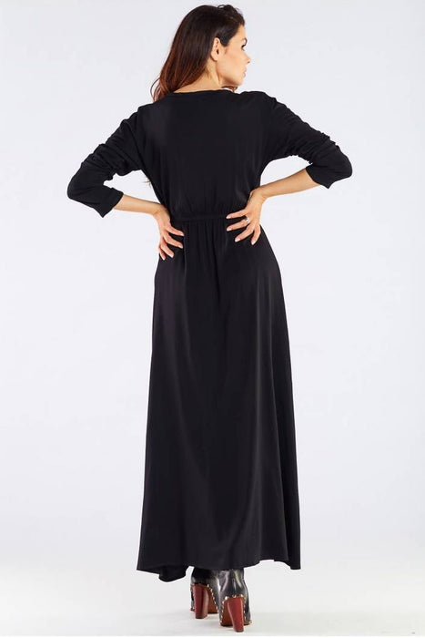 Elegant Long-Sleeve Maxi Dress with Zip Closure