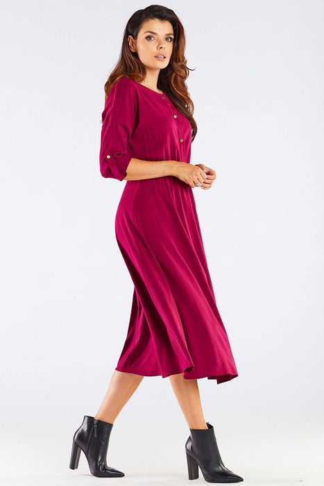 Elegant Kimono Sleeve Midi Dress with Adjustable Waist Sash