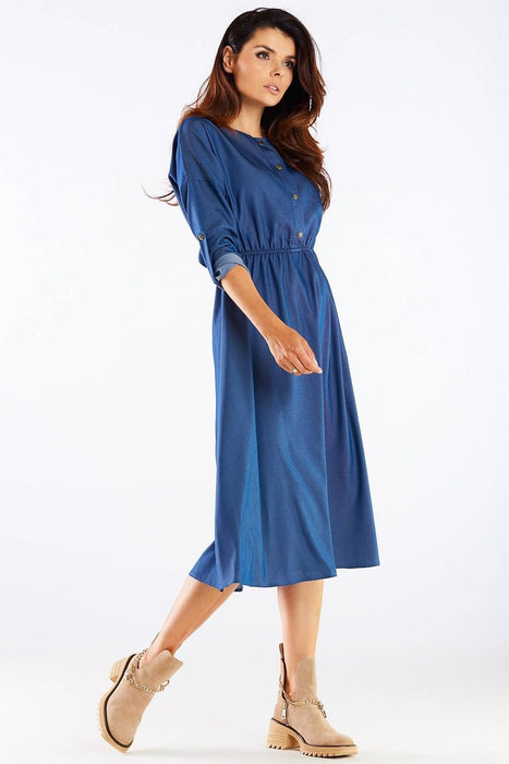 Elegant Kimono Sleeve Midi Dress with Adjustable Waist Sash