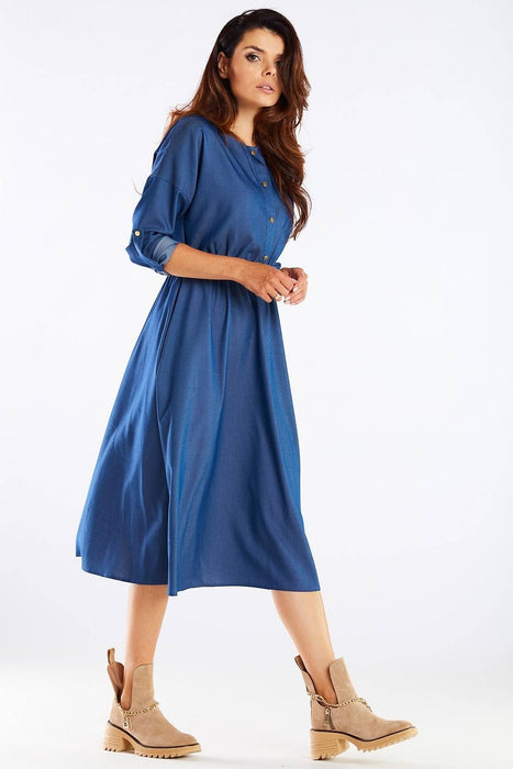 Elegant Kimono Sleeve Midi Dress with Adjustable Waist Sash