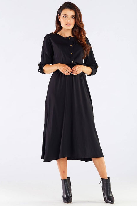 Elegant Kimono Sleeve Midi Dress with Adjustable Waist Sash