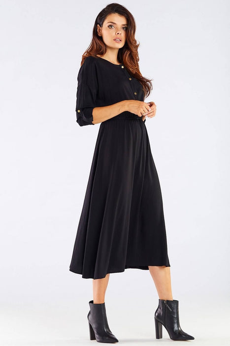 Elegant Kimono Sleeve Midi Dress with Adjustable Waist Sash