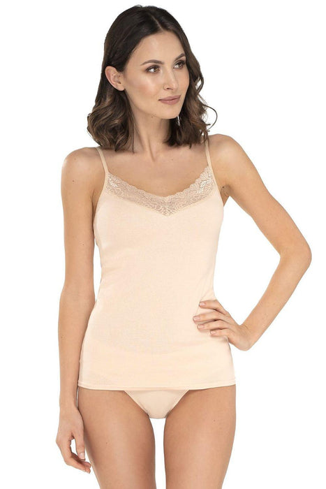 Elegant Lace-Adorned Cotton Camisole with Adjustable Straps