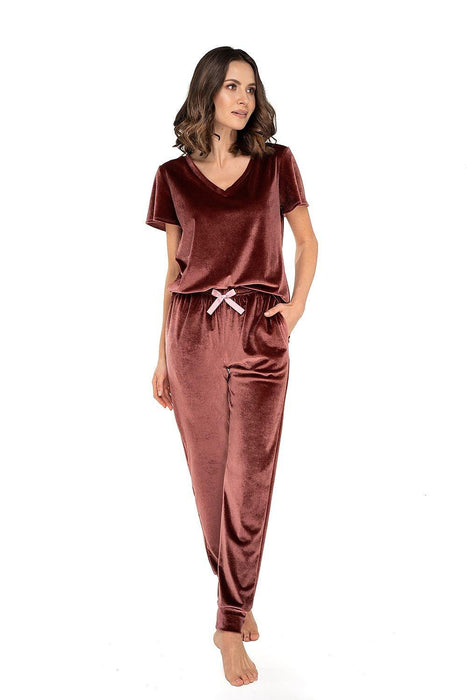 Velvet Wine Lounge Suit with Bow Embellishment