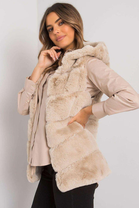 Beige Hooded Sleeveless Jacket for Women