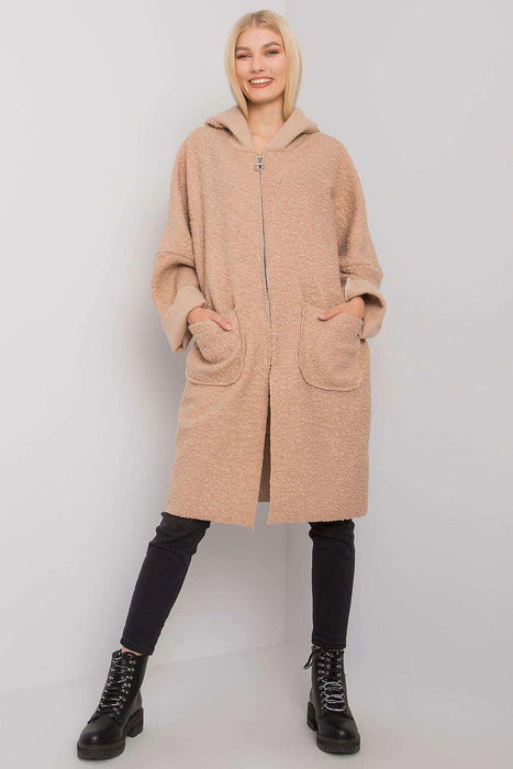 Chic Women's Hooded Black Coat with Functional Pockets