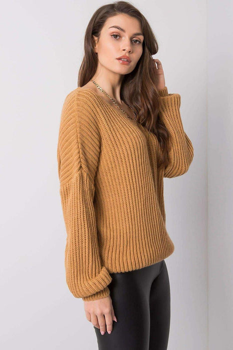 Stylish Grey Acrylic Knit Sweater with Distinctive Back Neckline