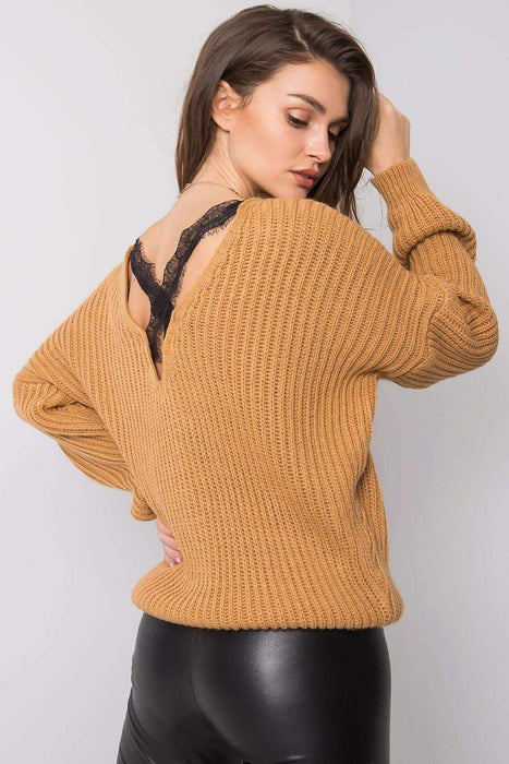 Stylish Grey Acrylic Knit Sweater with Distinctive Back Neckline