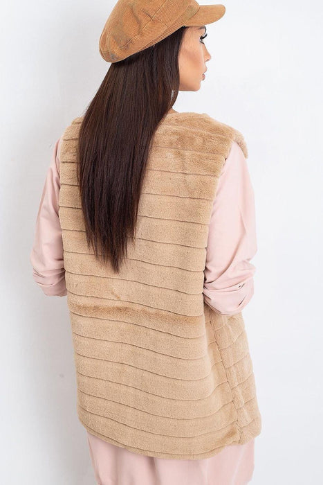 Chic Cream Faux Fur Vest with Elegant Hook Closure and Full Lining - Available in Multiple Sizes