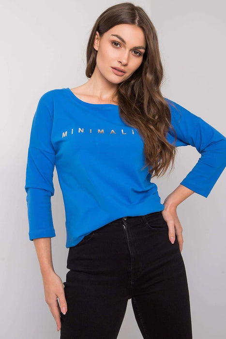 Chic Sky Blue Cotton-Blend Blouse for Women with Three-Quarter Sleeves