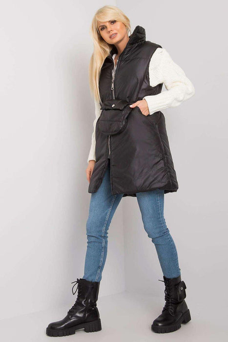 Chic Black Down Vest with Belt and Pouch - Essential Winter Fashion