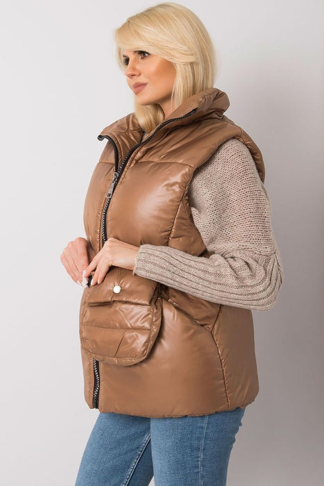 Chic Ecru Puffer Vest with Adjustable Belt and Functional Pockets