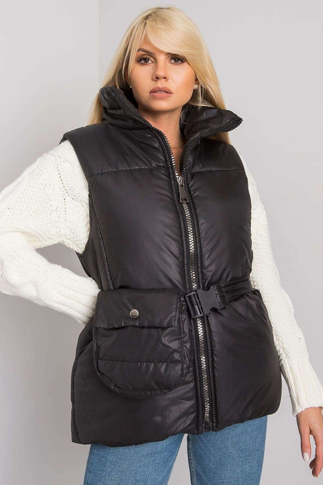 Chic Ecru Puffer Vest with Adjustable Belt and Functional Pockets